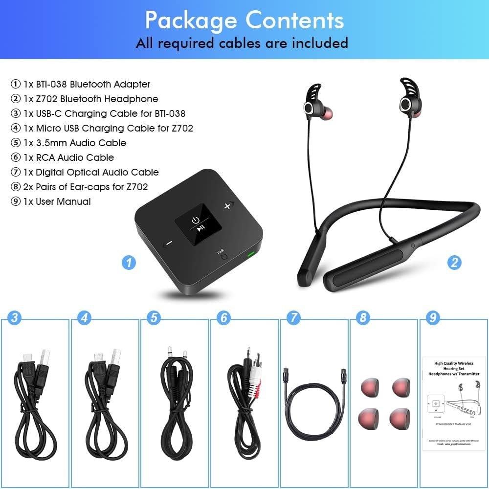 Bluetooth TV Headphones with Transmitter No Delay - Kwikley