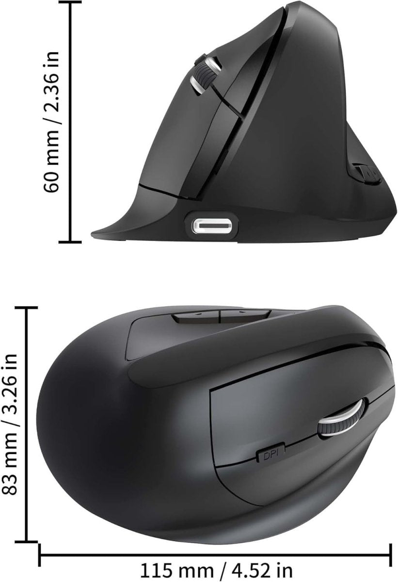 Bluetooth Vertical Wireless Mouse Silent Ergonomic Rechargeable 7 Keys - Kwikley