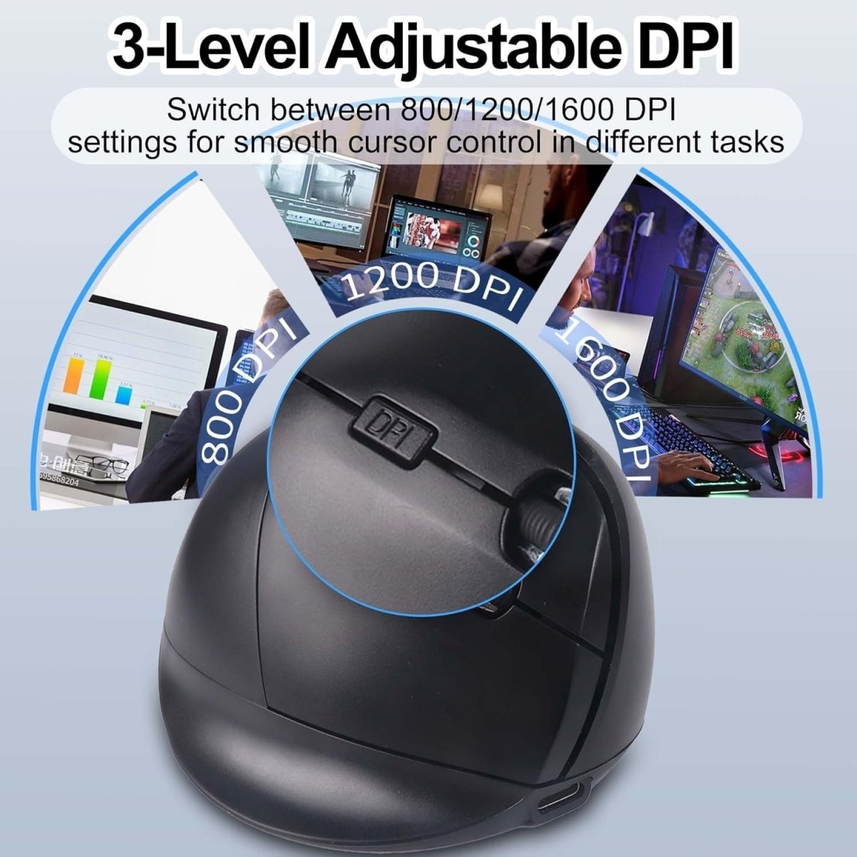 Bluetooth Vertical Wireless Mouse Silent Ergonomic Rechargeable 7 Keys - Kwikley