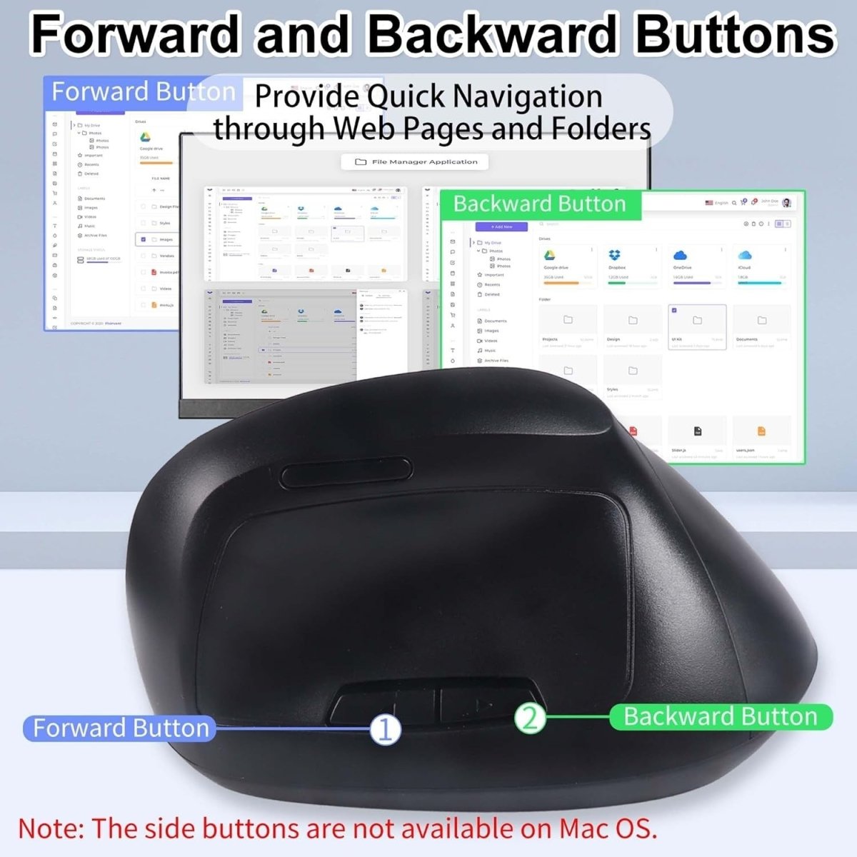 Bluetooth Vertical Wireless Mouse Silent Ergonomic Rechargeable 7 Keys - Kwikley