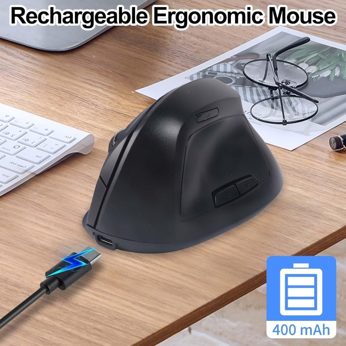 Bluetooth Vertical Wireless Mouse Silent Ergonomic Rechargeable 7 Keys - Kwikley