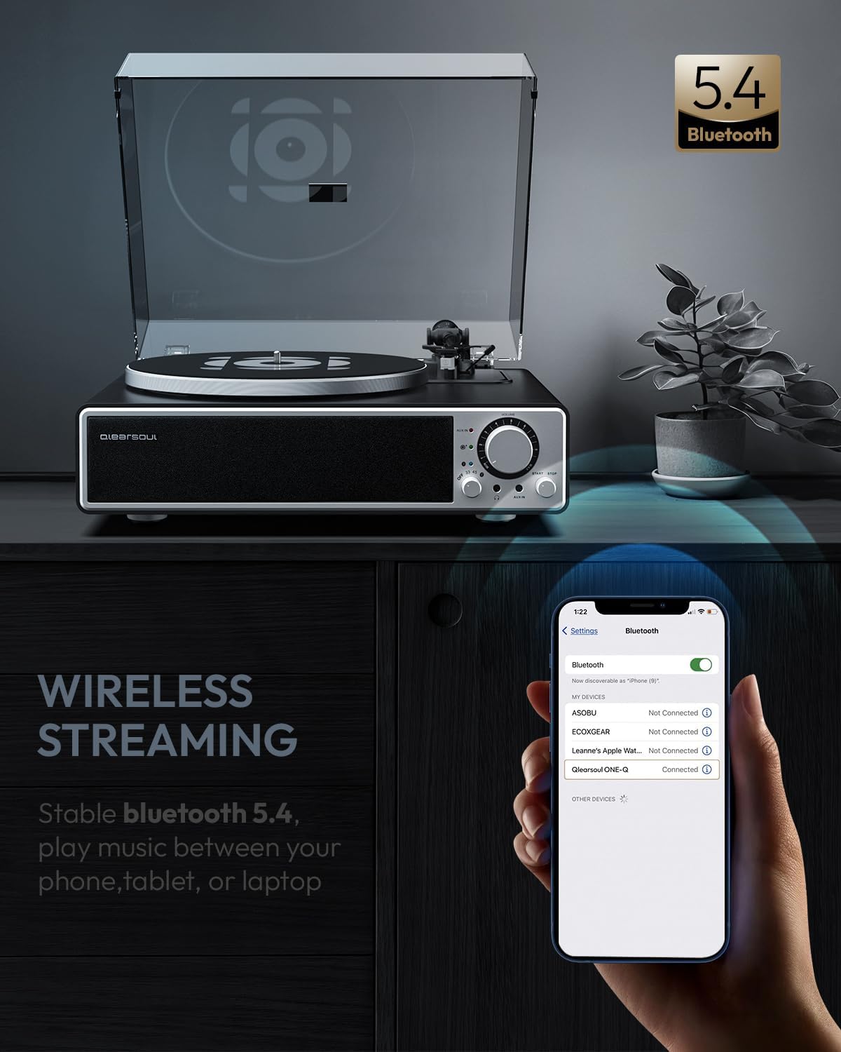 Bluetooth Vinyl Record Player HiFi Turntable Built - In Speakers 33/45RPM - Kwikley