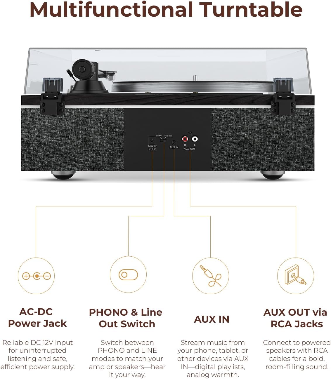 Bluetooth Vinyl Record Player Turntable Built - In Speakers 33/45RPM HiFi - Kwikley