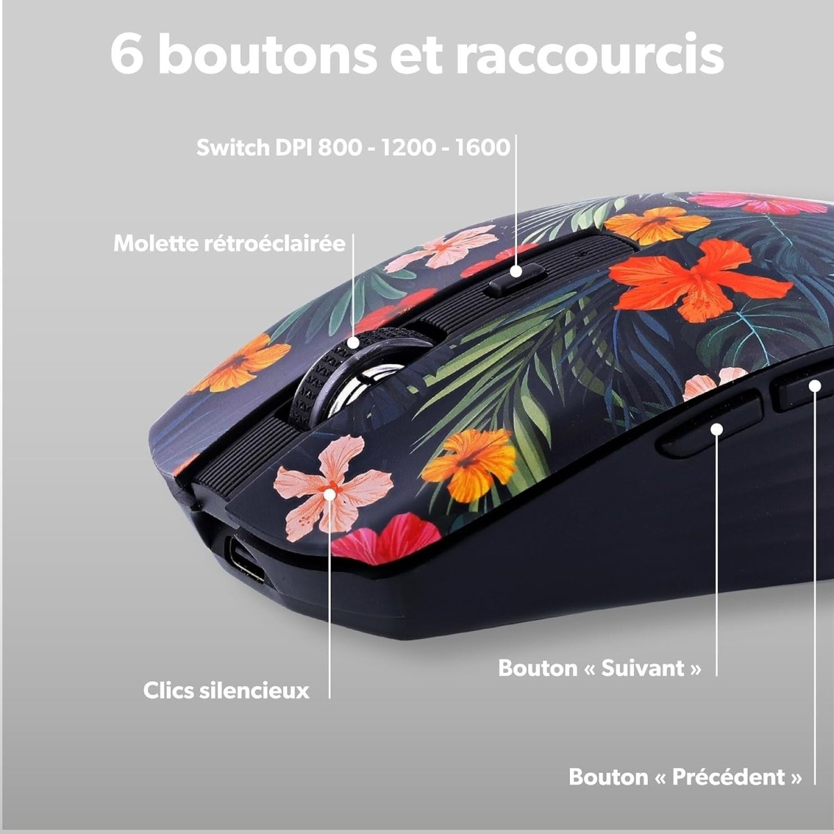 Bluetooth Wireless Mouse 1600 DPI Rechargeable 6 Button - Kwikley