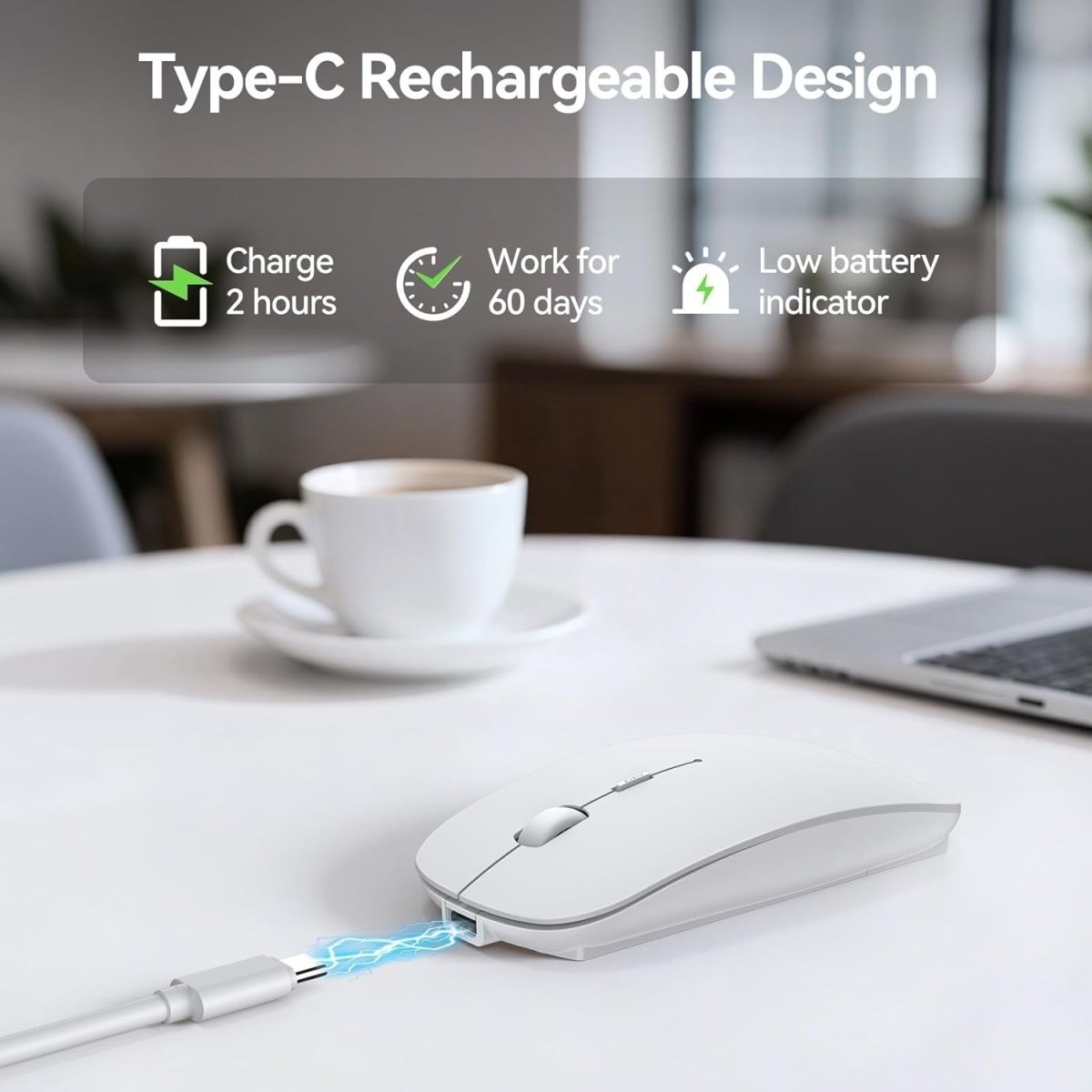 Bluetooth Wireless Mouse 4800 DPI Rechargeable Slim Quiet USB - Kwikley