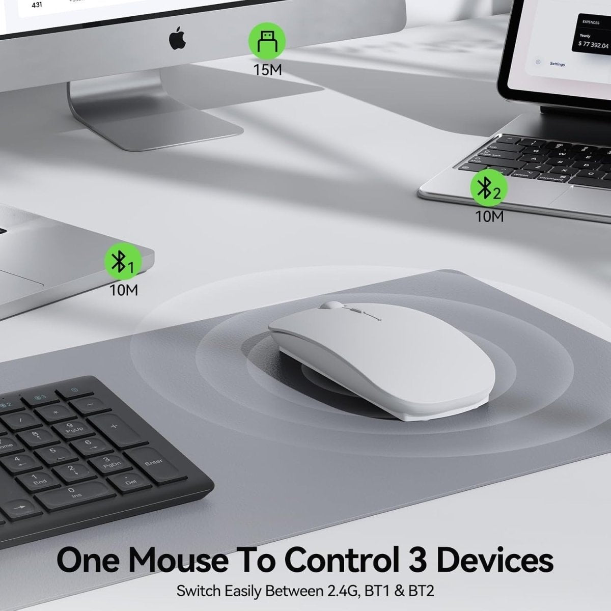Bluetooth Wireless Mouse 4800 DPI Rechargeable Slim Quiet USB - Kwikley