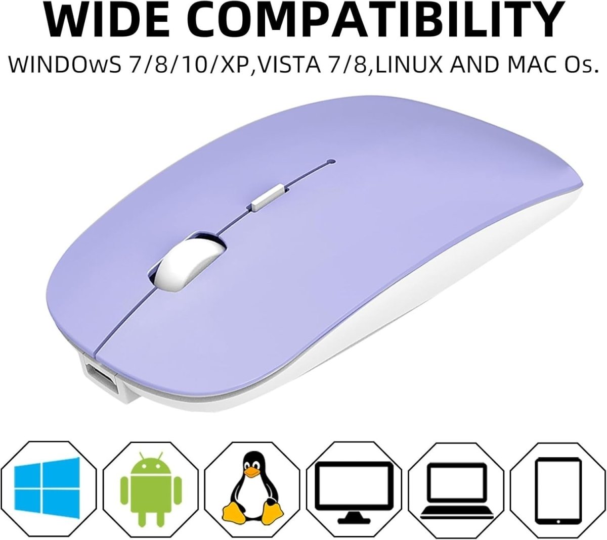 Bluetooth Wireless Mouse Rechargeable Silent 1600 DPI USB - Kwikley