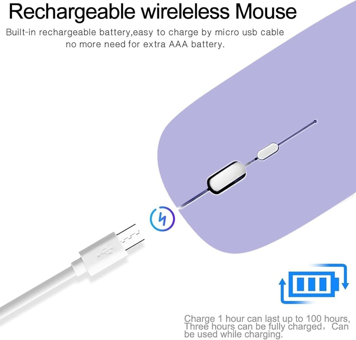 Bluetooth Wireless Mouse Rechargeable Silent 1600 DPI USB - Kwikley