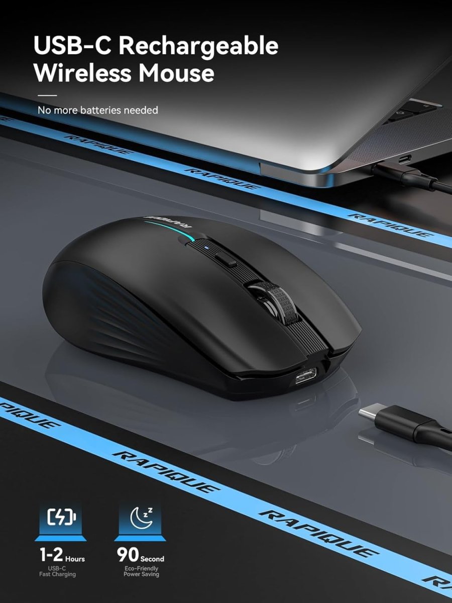 Bluetooth Wireless Mouse Tri - Mode Rechargeable Quiet Click - Kwikley