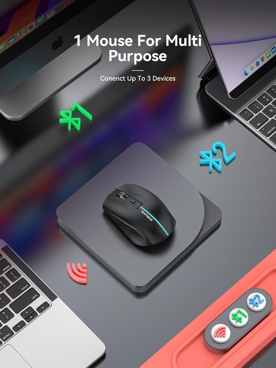 Bluetooth Wireless Mouse Tri - Mode Rechargeable Quiet Click - Kwikley
