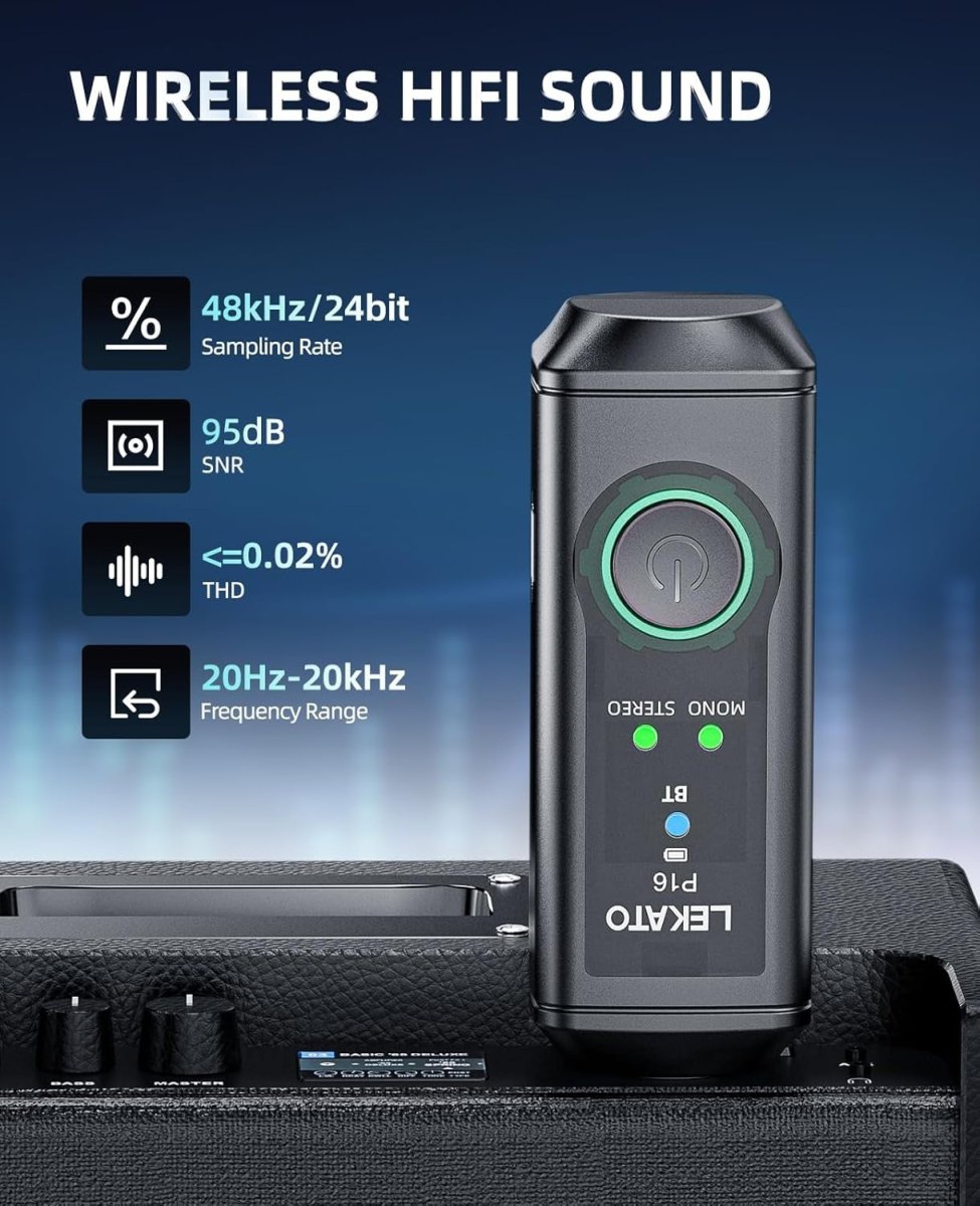 Bluetooth XLR Receiver Black 15H Battery Mono Stereo for PA DJ - Kwikley
