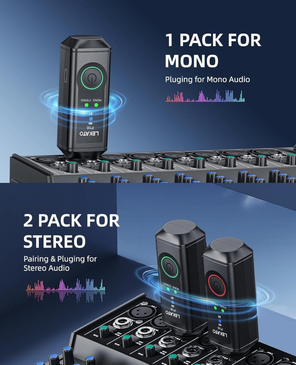 Bluetooth XLR Receiver Black 15H Battery Mono Stereo for PA DJ - Kwikley