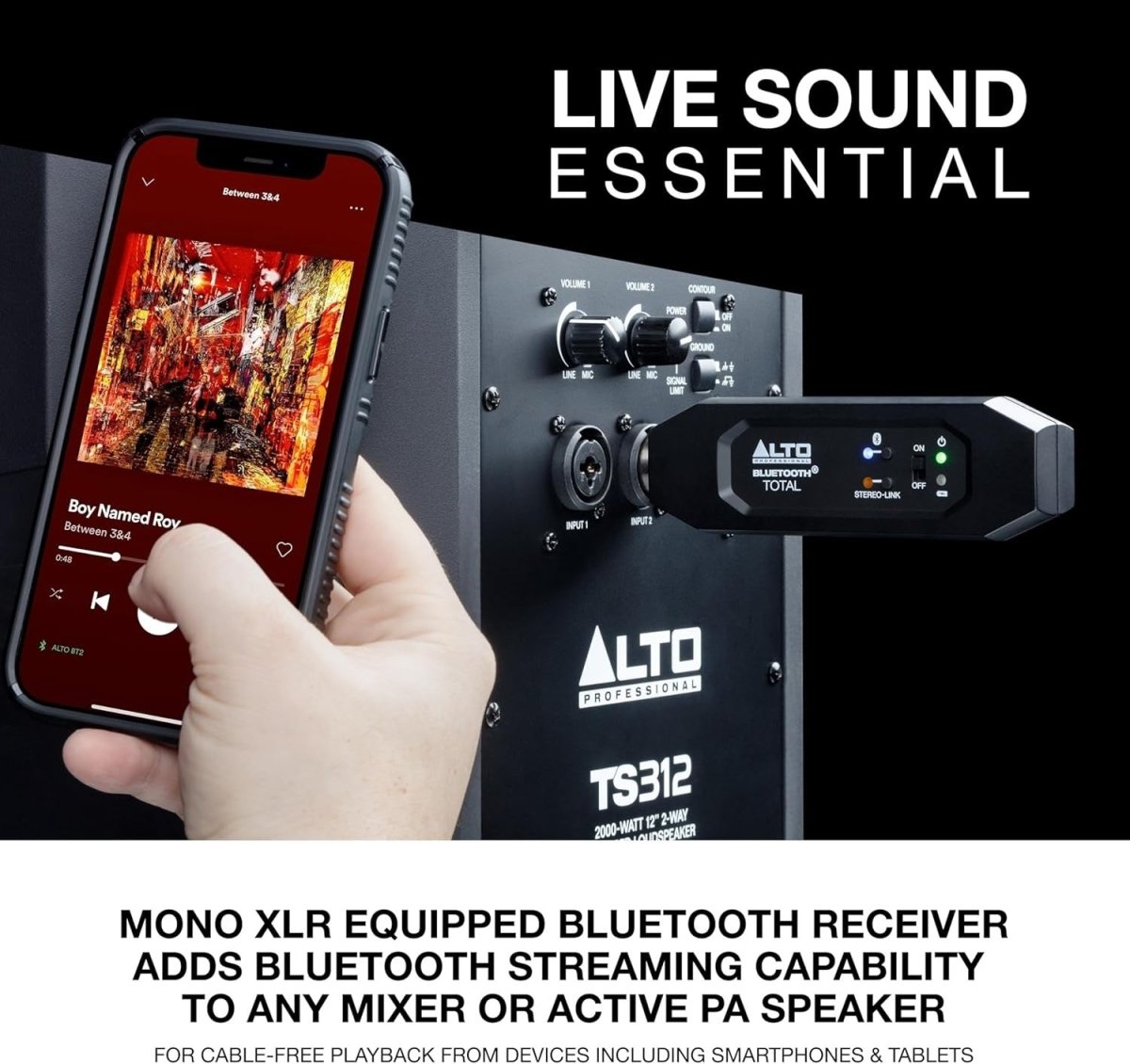 Bluetooth XLR Receiver Black Rechargeable for Mixer PA System - Kwikley