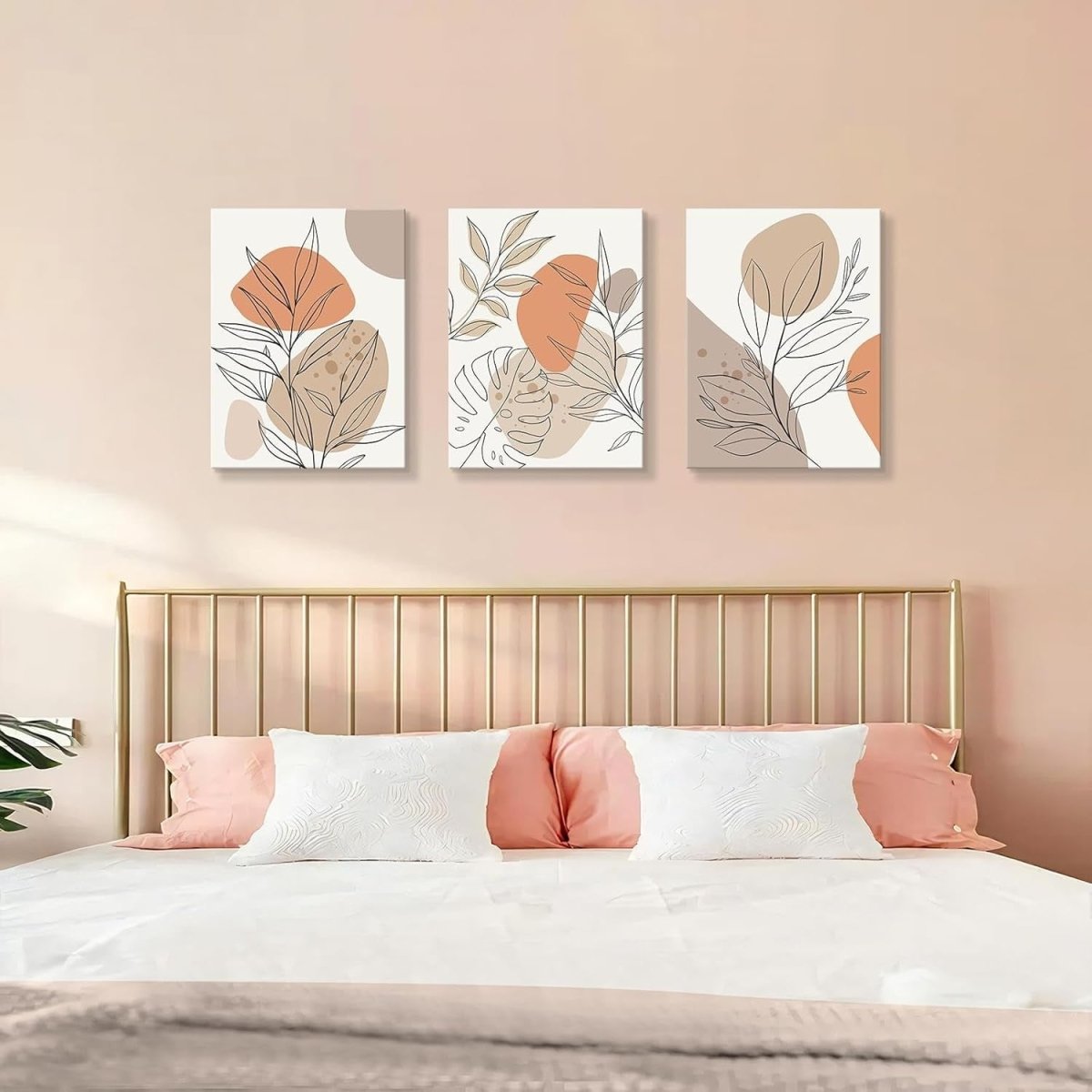 Boho Abstract Plant Canvas Wall Art Set of 3 30x40cm Framed - Kwikley