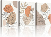 Boho Abstract Plant Canvas Wall Art Set of 3 30x40cm Framed - Kwikley