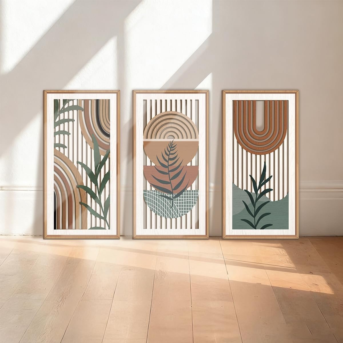 Boho Abstract Wall Art Set of 3 Framed Geometric Prints - Kwikley