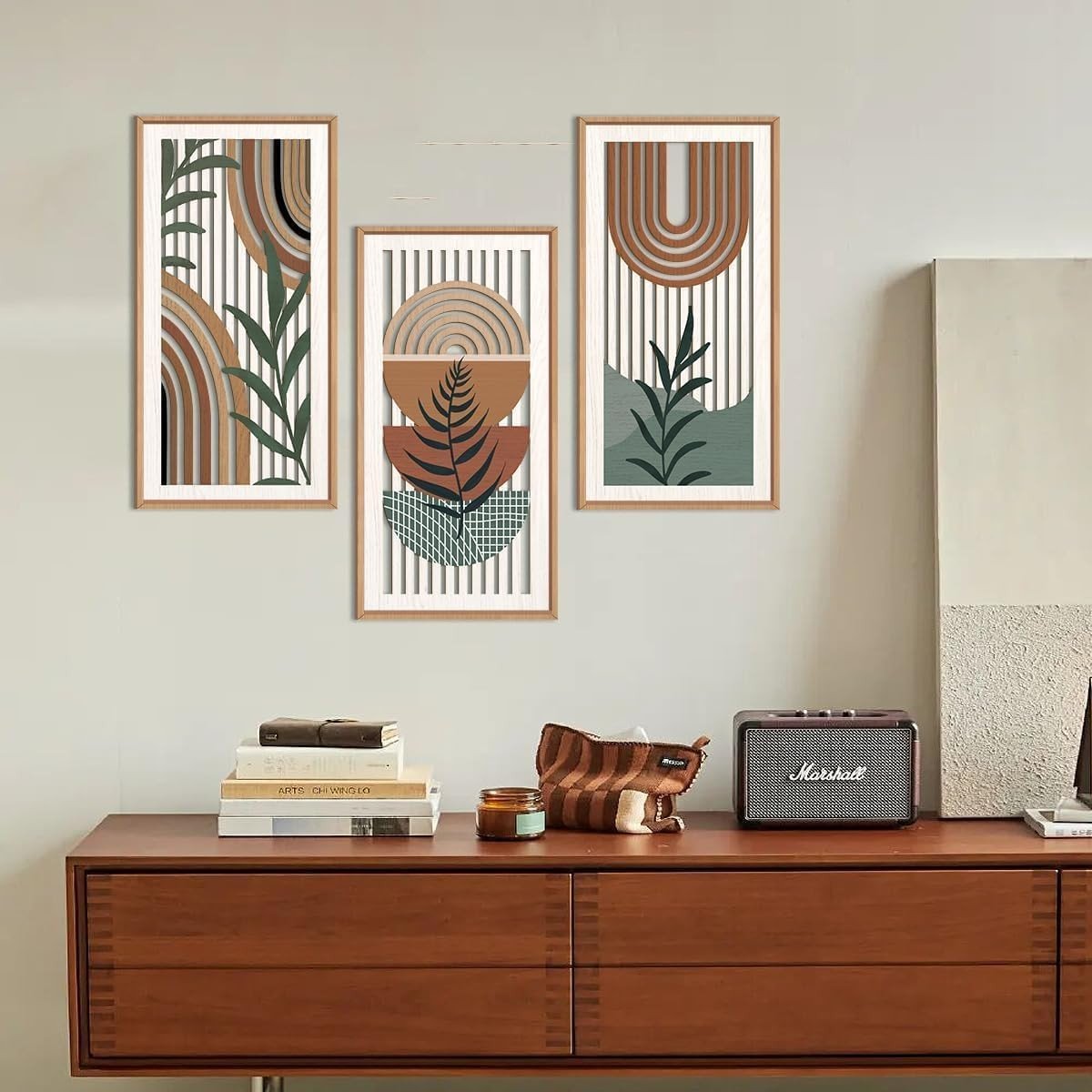 Boho Abstract Wall Art Set of 3 Framed Geometric Prints - Kwikley