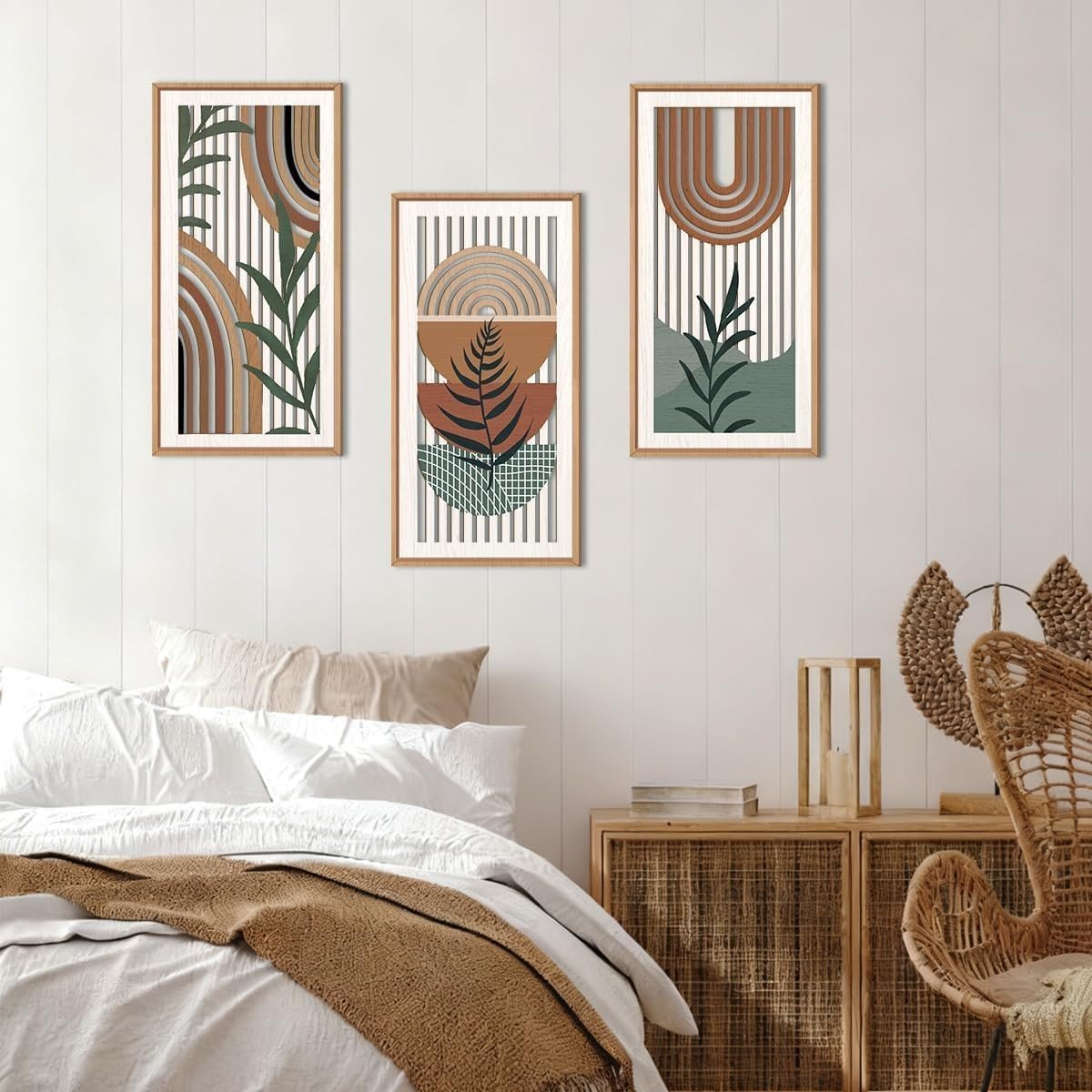 Boho Abstract Wall Art Set of 3 Framed Geometric Prints - Kwikley