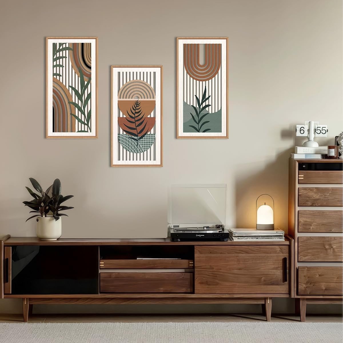 Boho Abstract Wall Art Set of 3 Framed Geometric Prints - Kwikley
