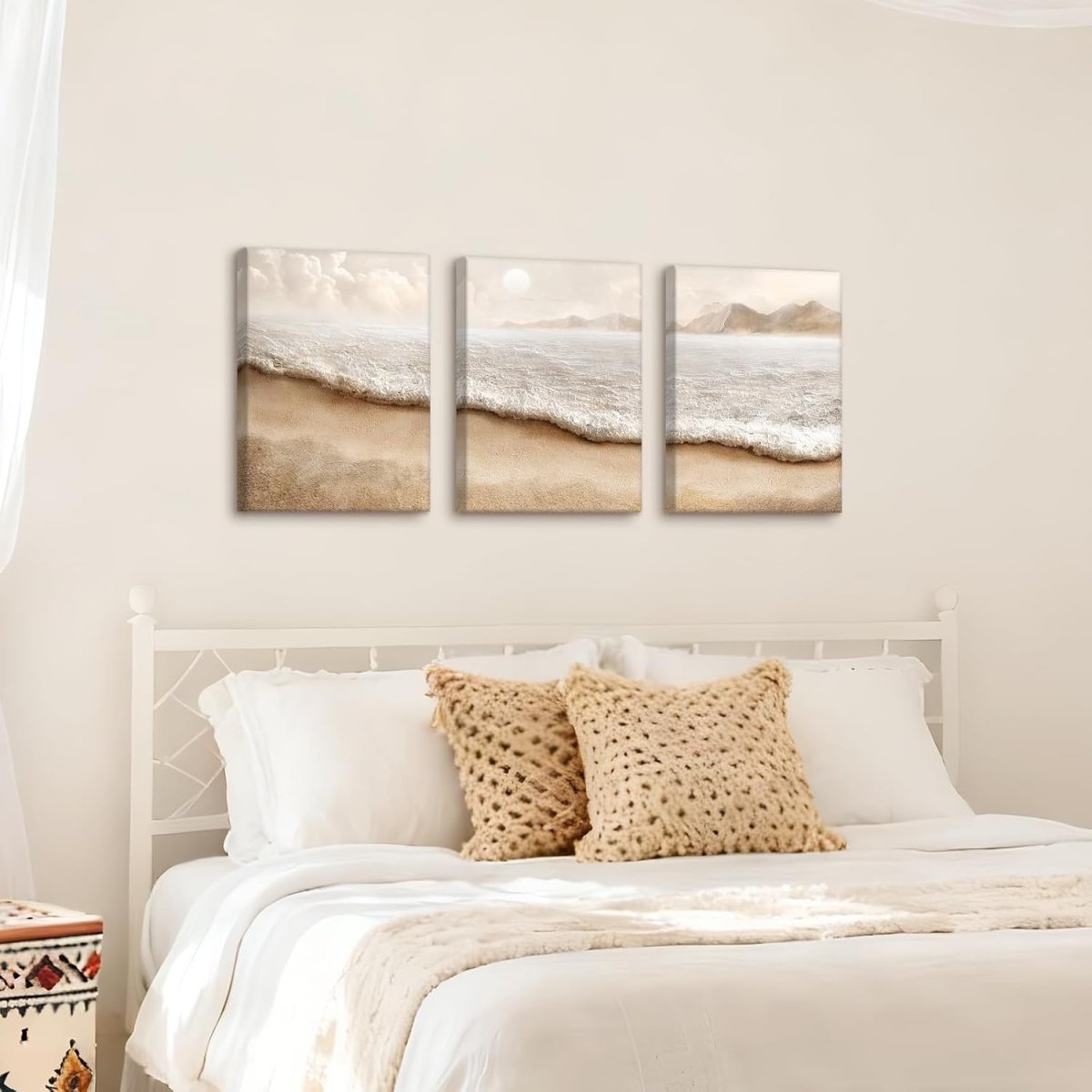 Boho Beach Canvas Wall Art Set of 3 Framed 30x40cm Coastal - Kwikley