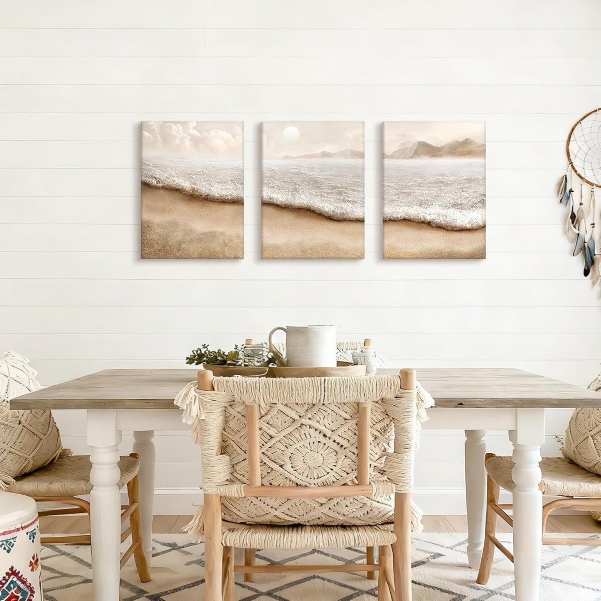 Boho Beach Canvas Wall Art Set of 3 Framed 30x40cm Coastal - Kwikley