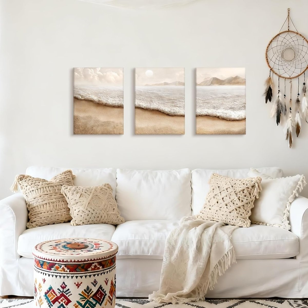 Boho Beach Canvas Wall Art Set of 3 Framed 30x40cm Coastal - Kwikley