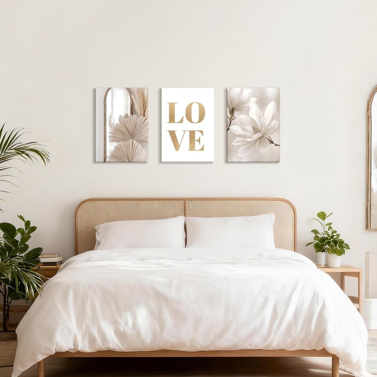 Boho Beige Canvas Wall Art Set of 3 LOVE Magnolia 40x60cm - Kwikley