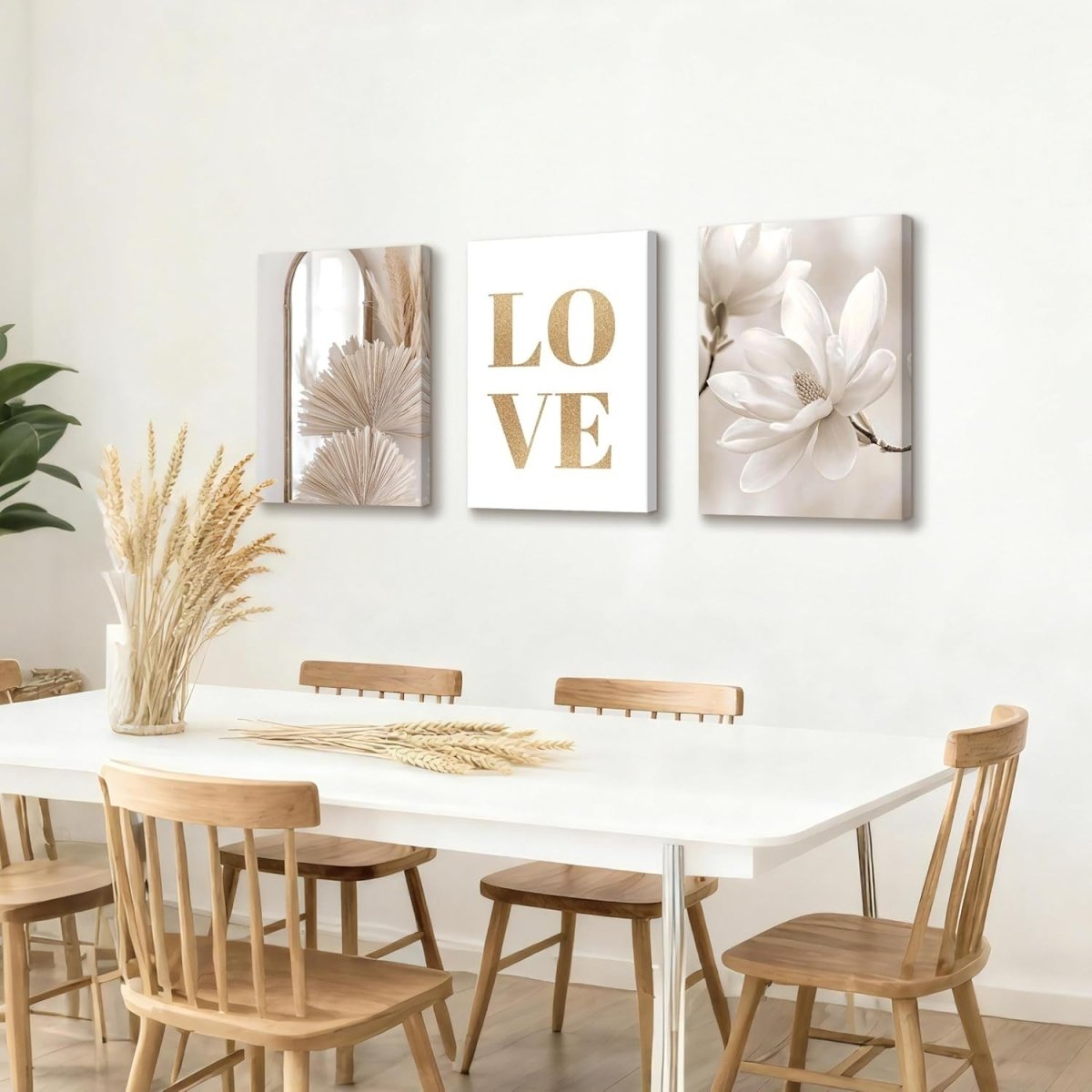 Boho Beige Canvas Wall Art Set of 3 LOVE Magnolia 40x60cm - Kwikley