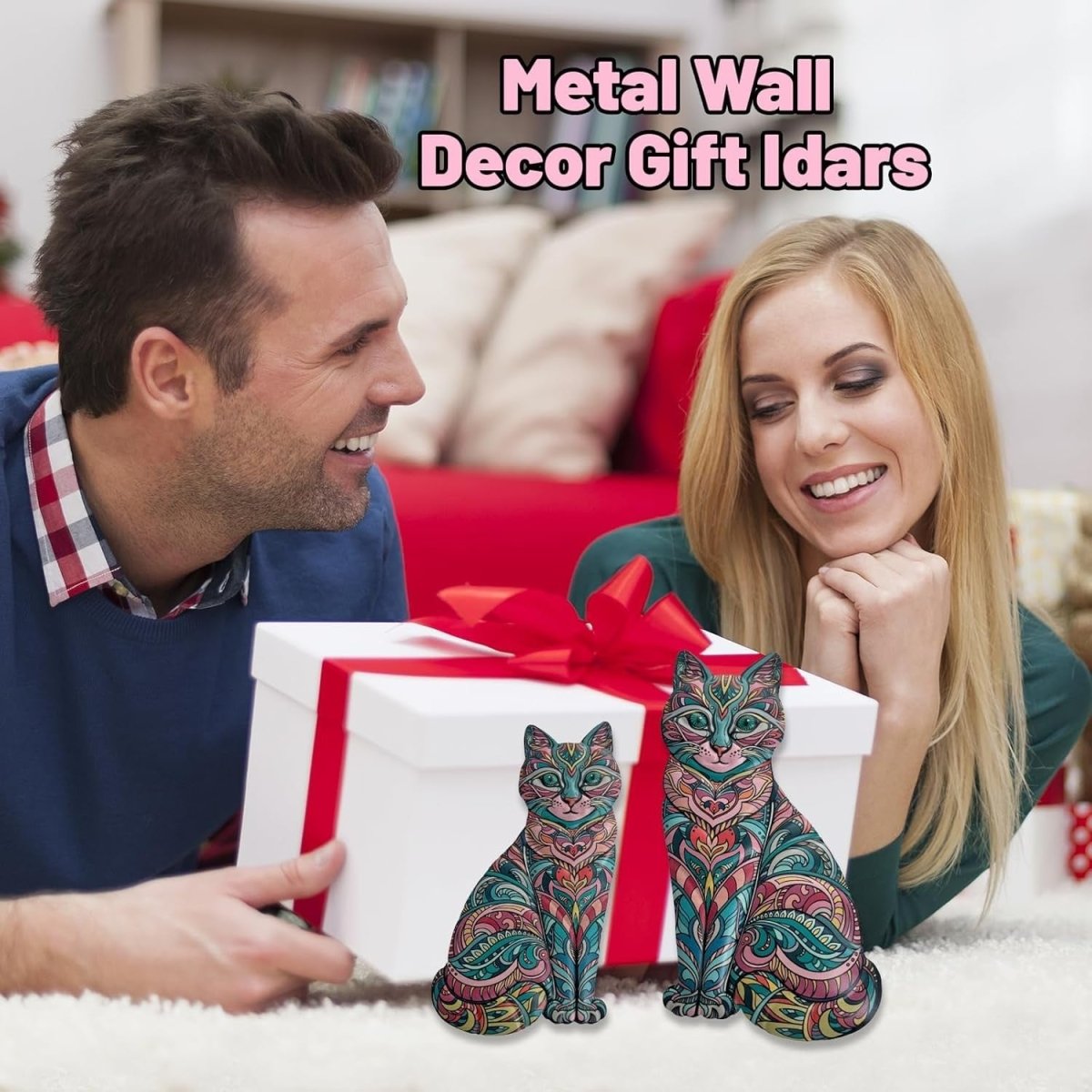 Boho Cat Metal Wall Art Hanging Decor 2 Piece Set - Kwikley