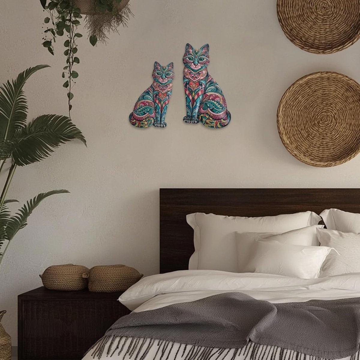 Boho Cat Metal Wall Art Hanging Decor 2 Piece Set - Kwikley