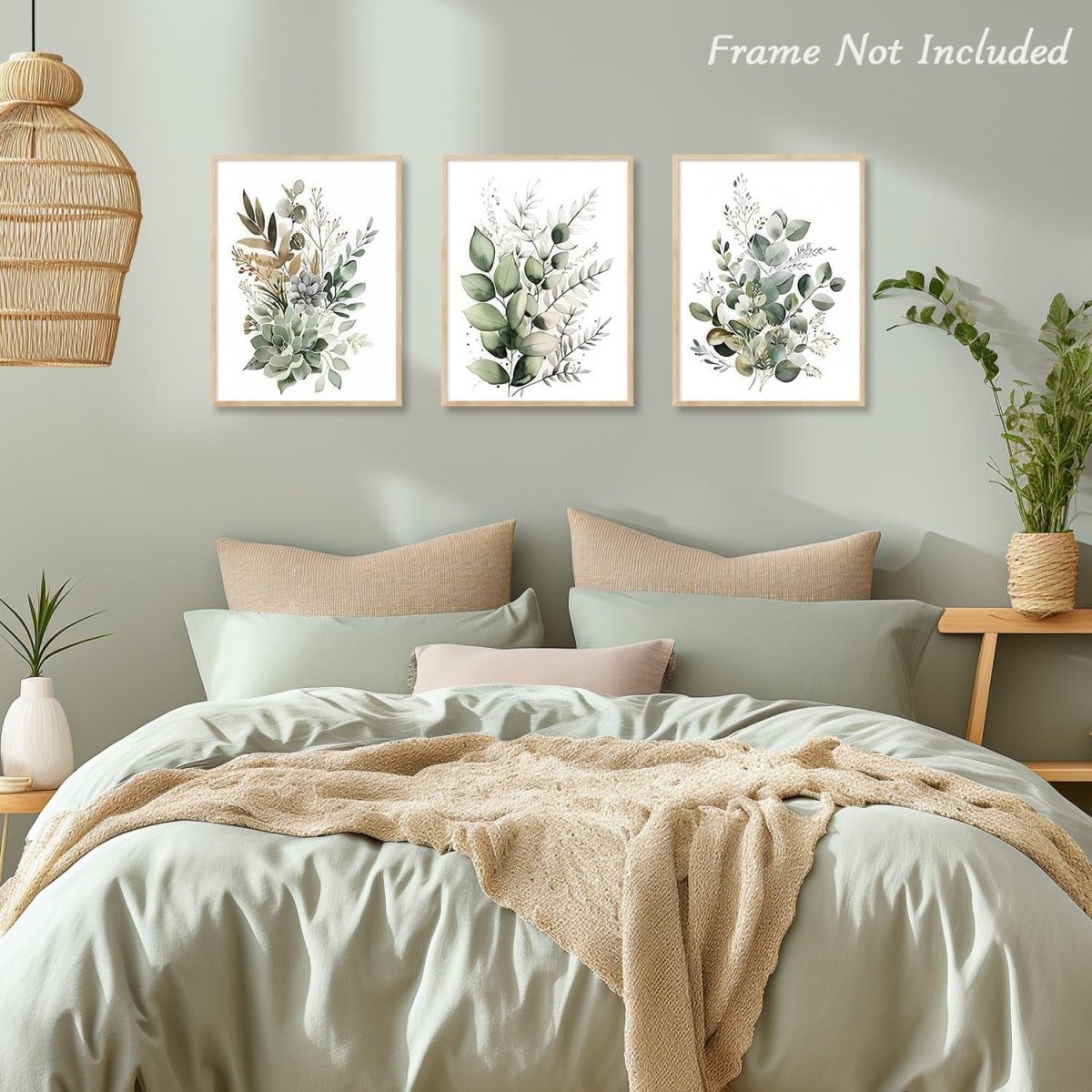 Boho Green Leaves Botanical Wall Art Prints 3‑Piece 12×16 in - Kwikley