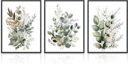 Boho Green Leaves Botanical Wall Art Prints 3‑Piece 12×16 in - Kwikley