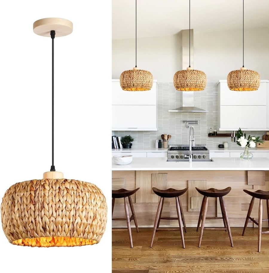 Boho Pendant Lamp Shade 30cm Water Hyacinth Woven E27 Ceiling - Kwikley