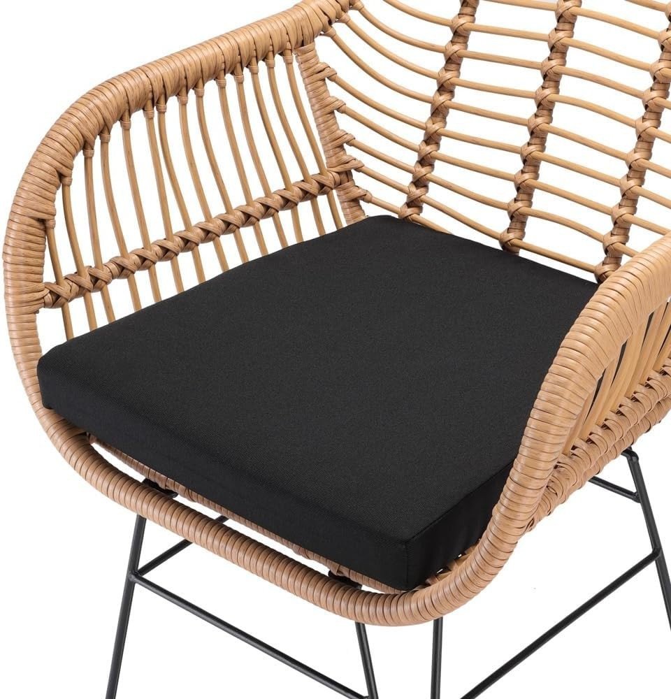 Boho Rattan Dining Armchairs Set of 4 Cushioned Patio Balcony Seating - Kwikley