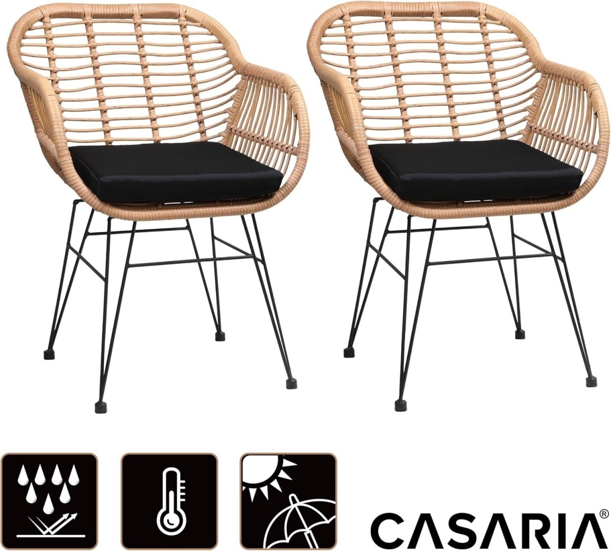 Boho Rattan Dining Armchairs Set of 4 Cushioned Patio Balcony Seating - Kwikley