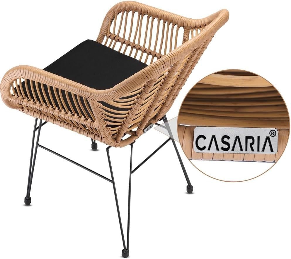 Boho Rattan Dining Armchairs Set of 4 Cushioned Patio Balcony Seating - Kwikley