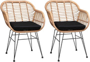Boho Rattan Dining Chairs Set of 2 Cushioned Garden Balcony Armchairs - Kwikley