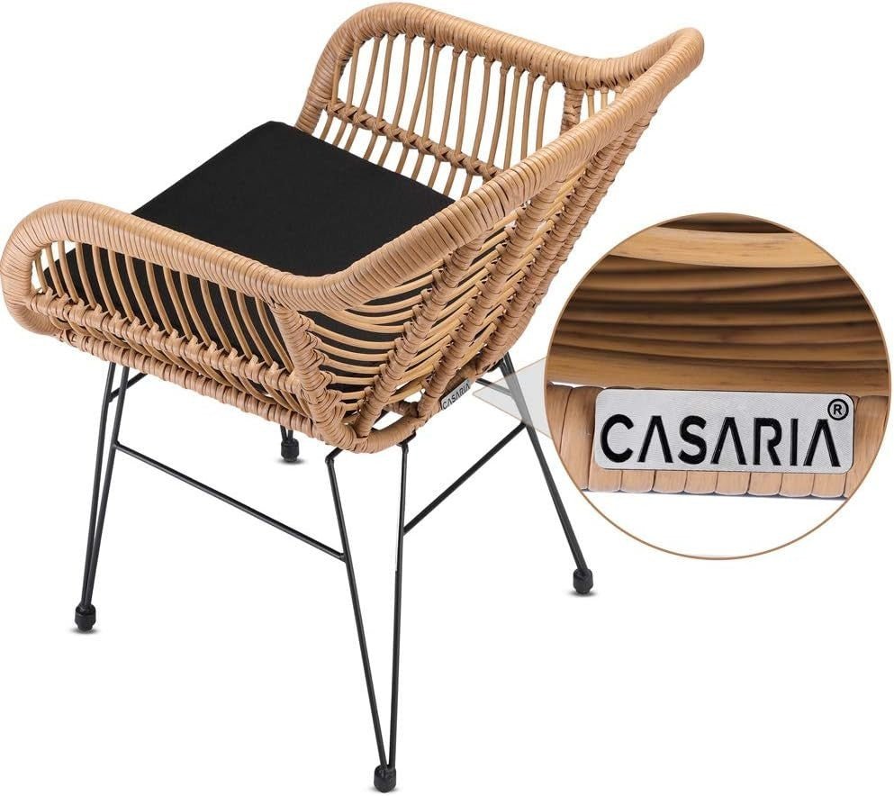 Boho Rattan Dining Chairs Set of 2 Cushioned Garden Balcony Armchairs - Kwikley