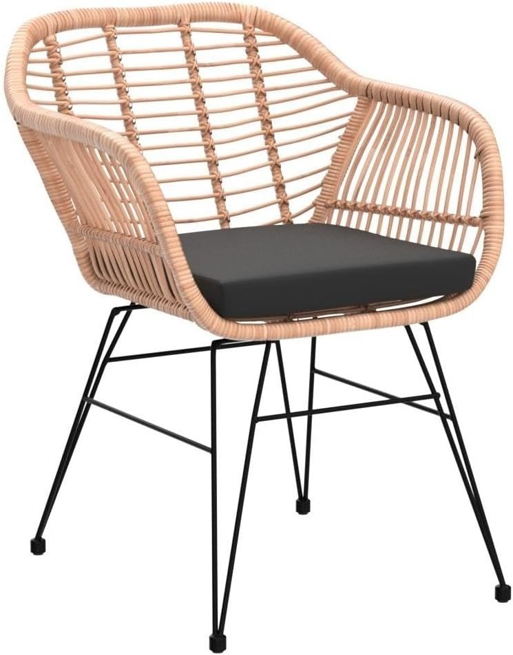 Boho Rattan Dining Chairs Set of 2 Cushioned Garden Balcony Armchairs - Kwikley