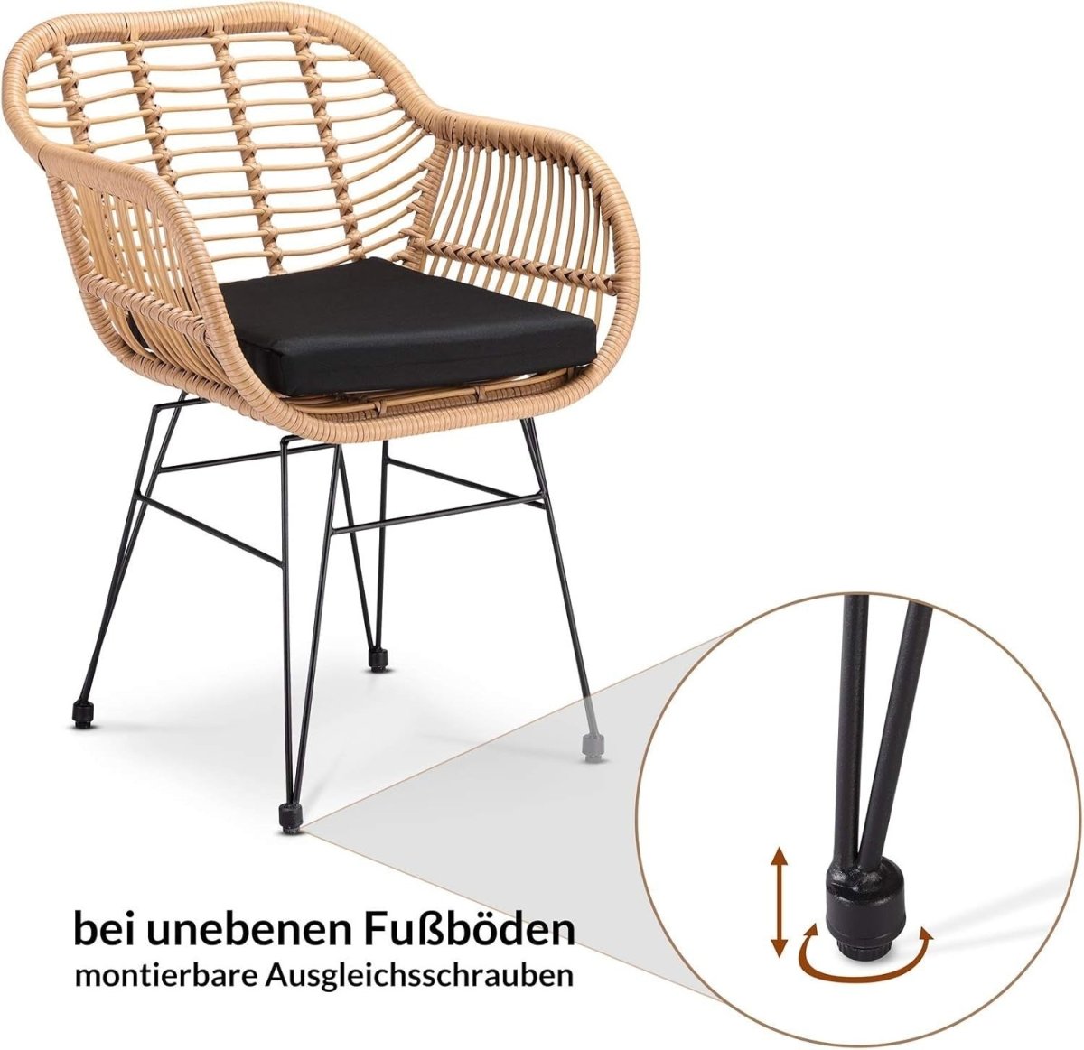 Boho Rattan Dining Chairs Set of 2 Cushioned Garden Balcony Armchairs - Kwikley