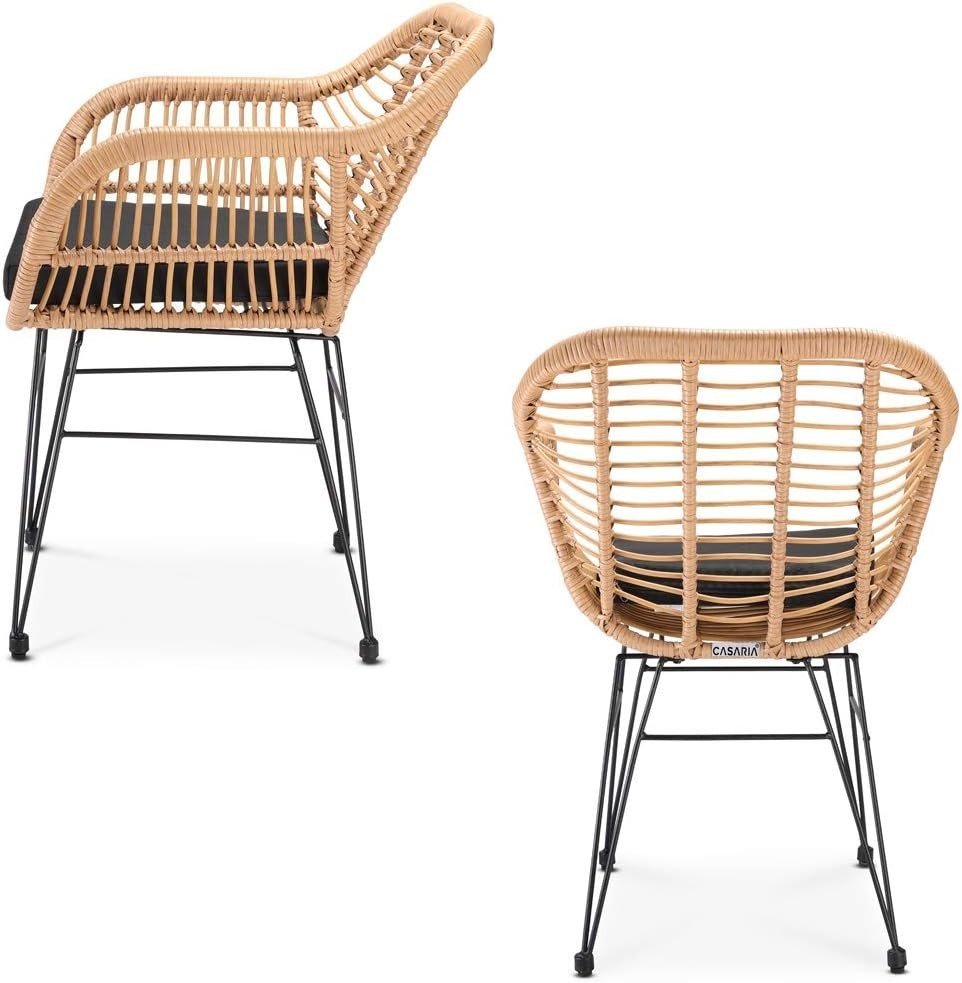 Boho Rattan Dining Chairs Set of 2 Cushioned Garden Balcony Armchairs - Kwikley