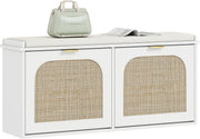 Boho Shoe Storage Bench with 2 Flip Drawers & Padded Seat, Holds 10 Pairs - Kwikley