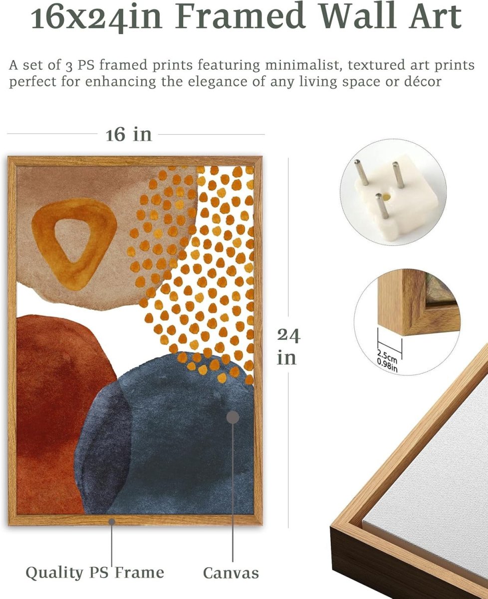 Boho Watercolor Wall Art Set of 3 16x24in Navy Terracotta - Kwikley