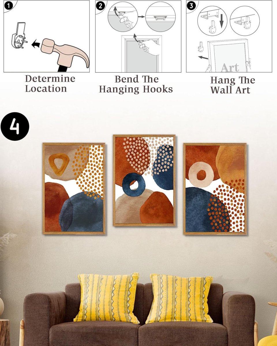 Boho Watercolor Wall Art Set of 3 16x24in Navy Terracotta - Kwikley