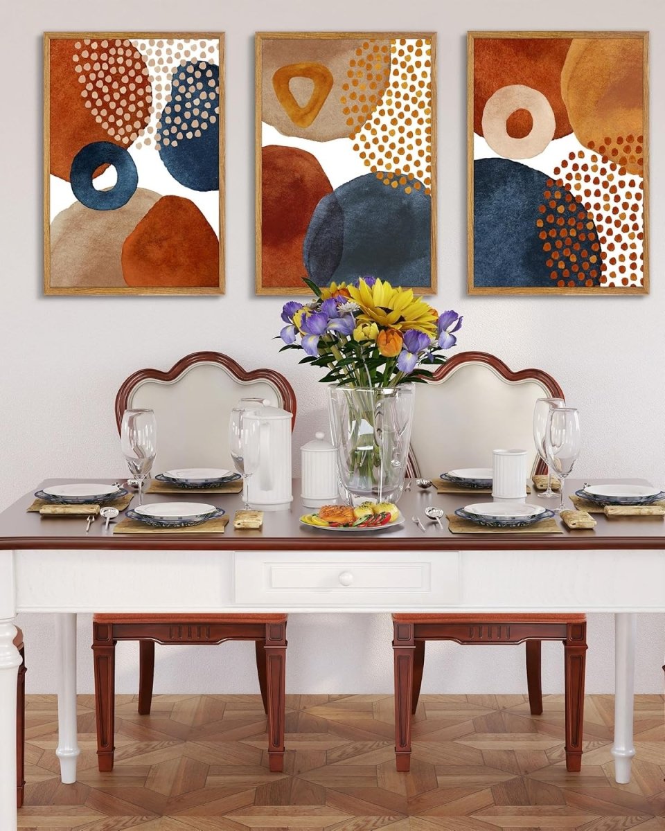 Boho Watercolor Wall Art Set of 3 16x24in Navy Terracotta - Kwikley