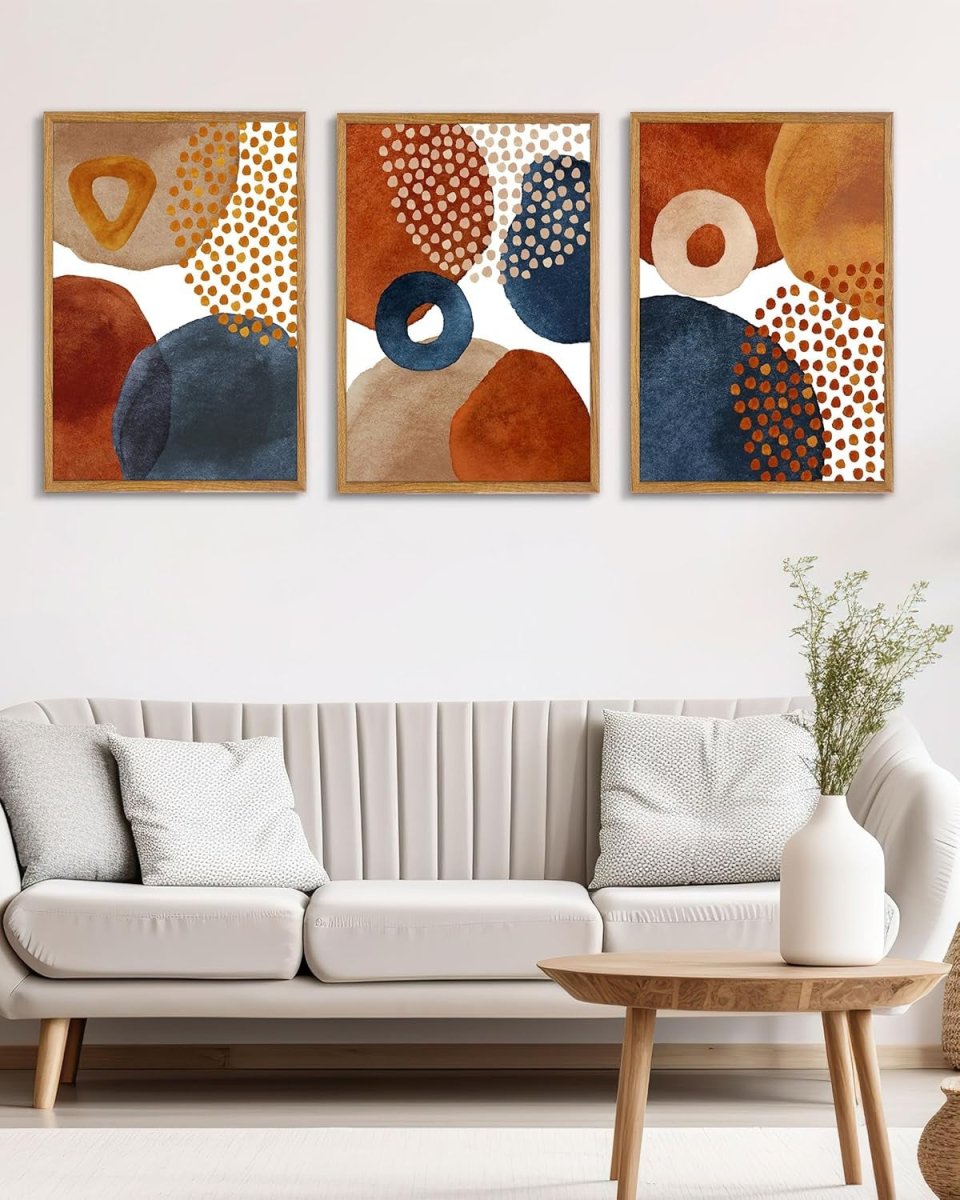 Boho Watercolor Wall Art Set of 3 16x24in Navy Terracotta - Kwikley