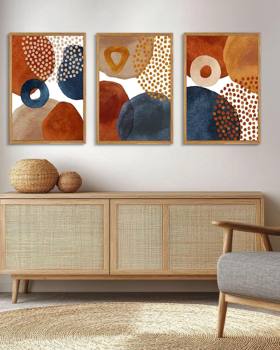 Boho Watercolor Wall Art Set of 3 16x24in Navy Terracotta - Kwikley