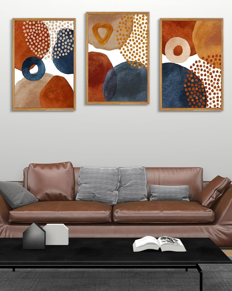 Boho Watercolor Wall Art Set of 3 16x24in Navy Terracotta - Kwikley