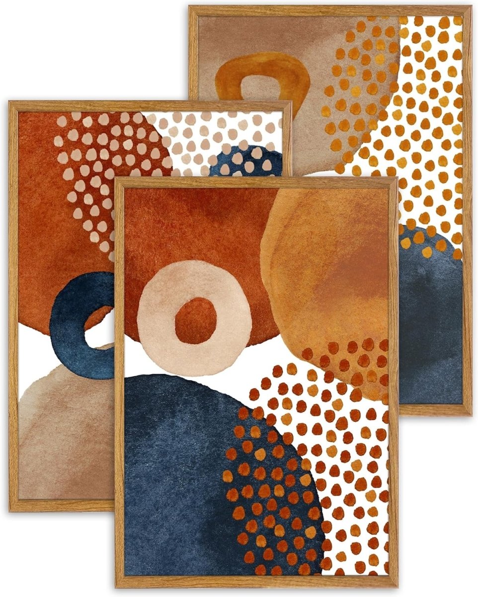 Boho Watercolor Wall Art Set of 3 16x24in Navy Terracotta - Kwikley