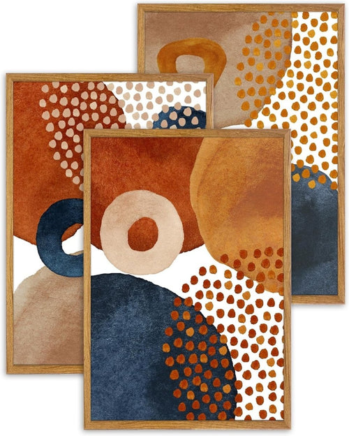 Boho Watercolor Wall Art Set of 3 16x24in Navy Terracotta - Kwikley